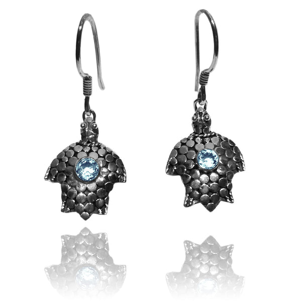 Sea Turtle Earrings - Blue Topaz
