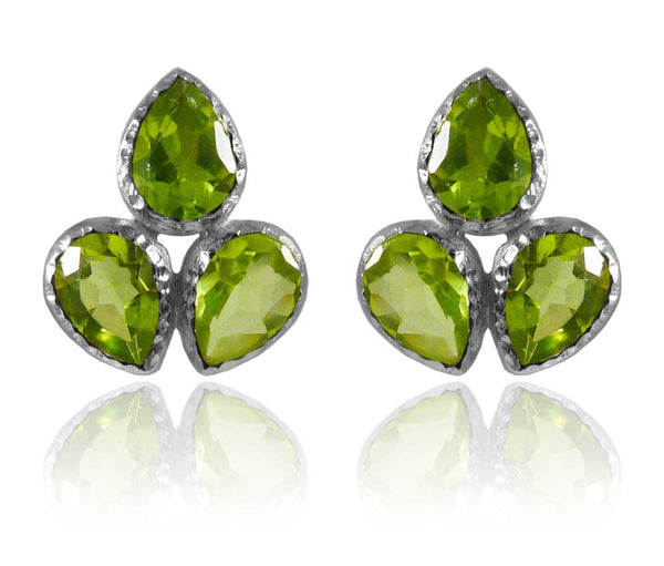 Three Stone Leaf Studs Peridot