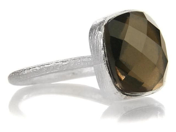 Capri Large Stackable Square Ring Smokey Quartz