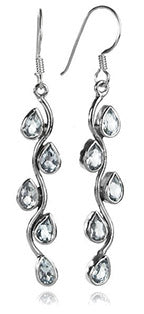 Vertical Stone Leaf Drop Earrings Clear Quartz