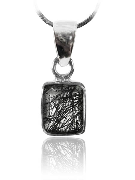 Small Rectangular Pendant Black Rutile Quartz