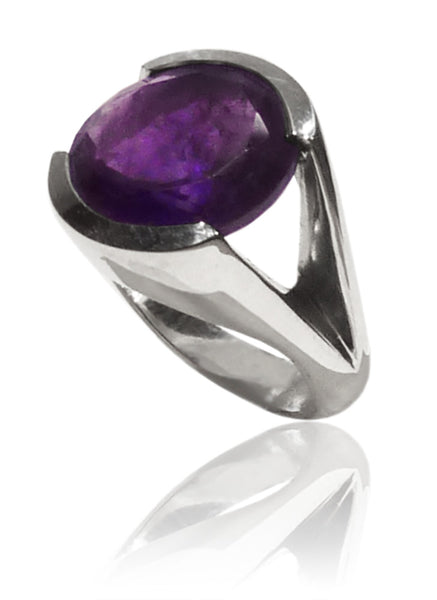 Italian Faceted Cocktail Ring with Open Side Amethyst
