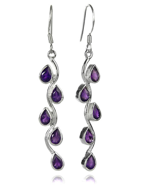 Vertical Stone Leaf Drop Earrings Amethyst