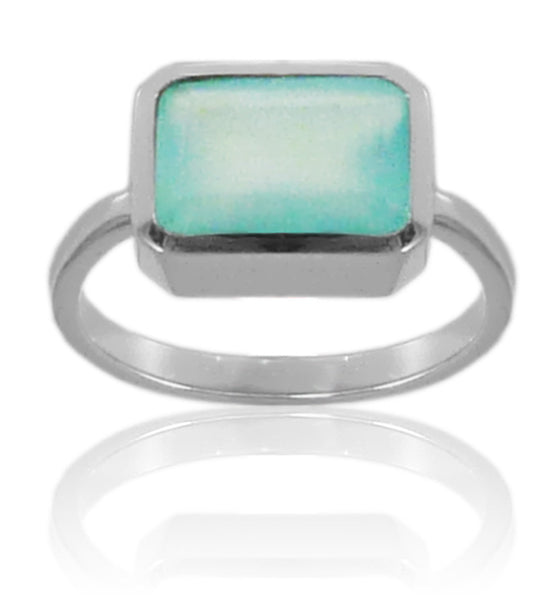 Small Rectangular Ring Aqua Chalcedony
