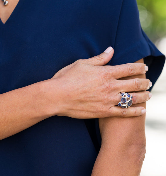 Eight Stone Free Style Bubble Ring Iolite