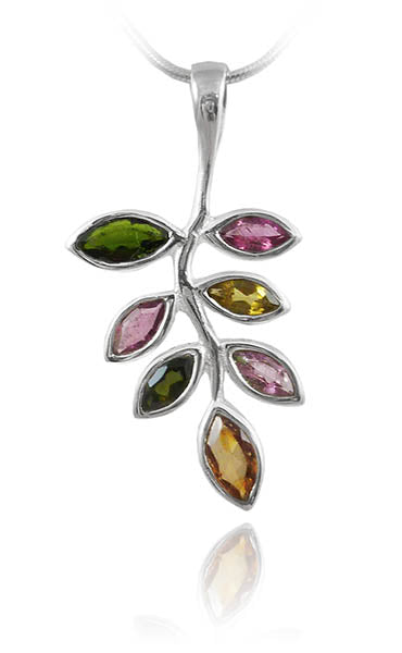 Jaipuri Stone Leaf Drop Pendant Tourmaline