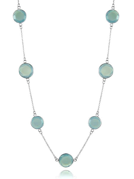 Faceted 17 Stone Capri Long Necklace Aqua Chalcedony