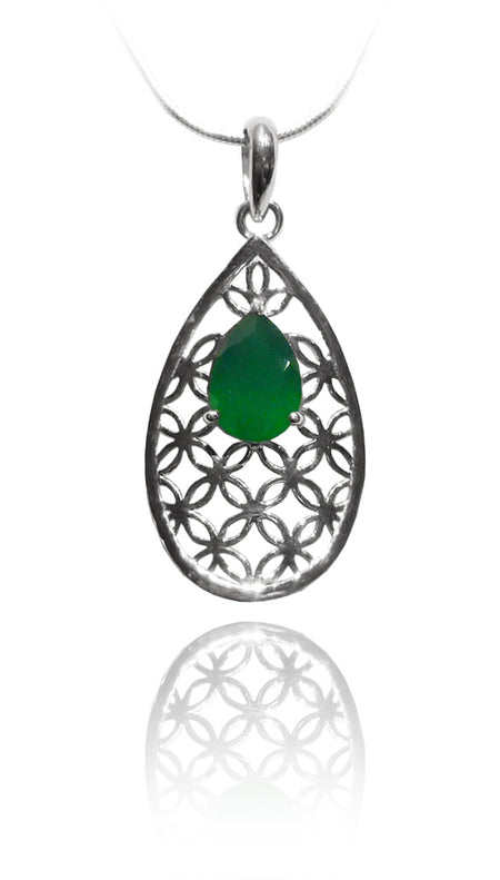 Modern Side Arabesque Cutout Stone Pendant Green Onyx