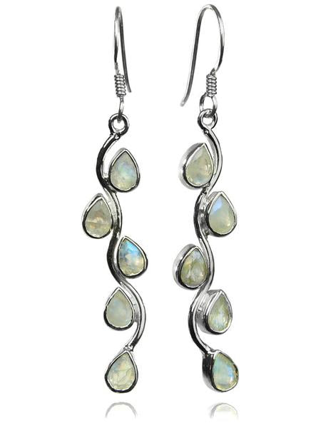 Vertical Stone Leaf Drop Earrings White Moonstone