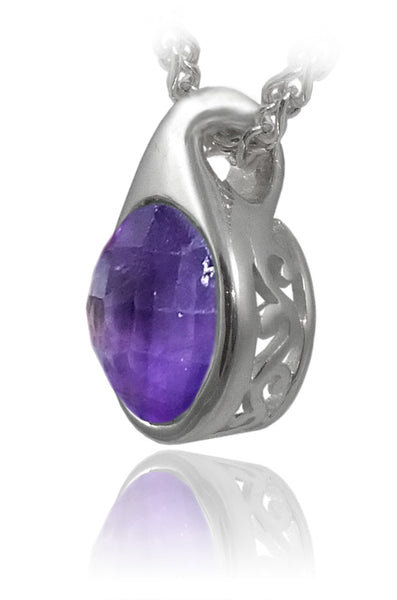 Modern Side Arabesque Cutout Stone Pendant Amethyst
