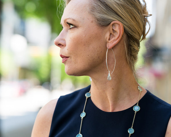 Long Curved Gemstone Drop Earrings Black Onyx