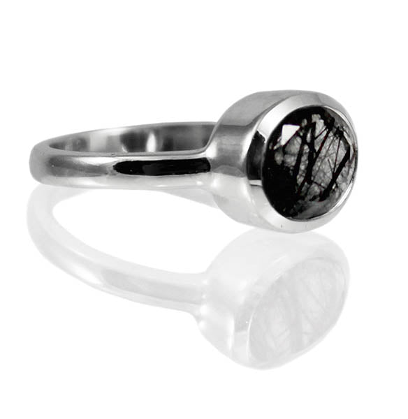 Oval Stackable Jaipuri Ring Black Rutile Quartz