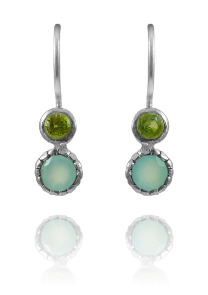 Art Deco Pop Earrings Peridot and Aqua Chalcedony