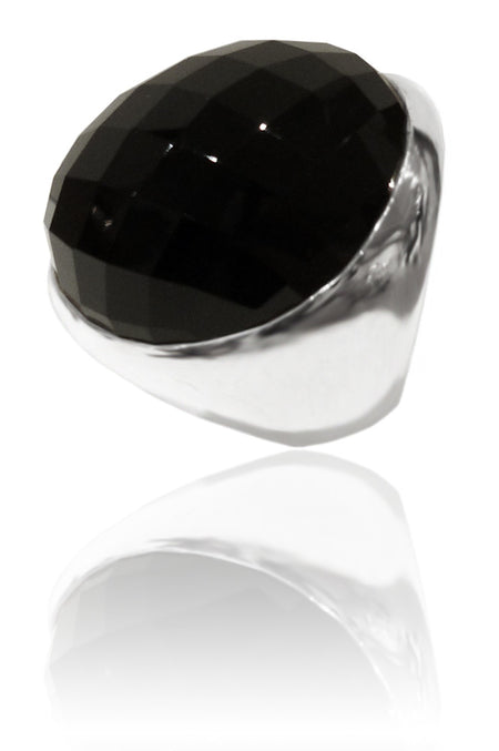 Curved Venetian Faceted Cocktail Band Black Onyx