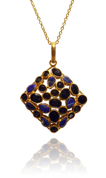 Jaipuri Square Mosaic Necklace Lapis and Sapphire