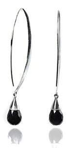 Long Curved Gemstone Drop Earrings Black Onyx