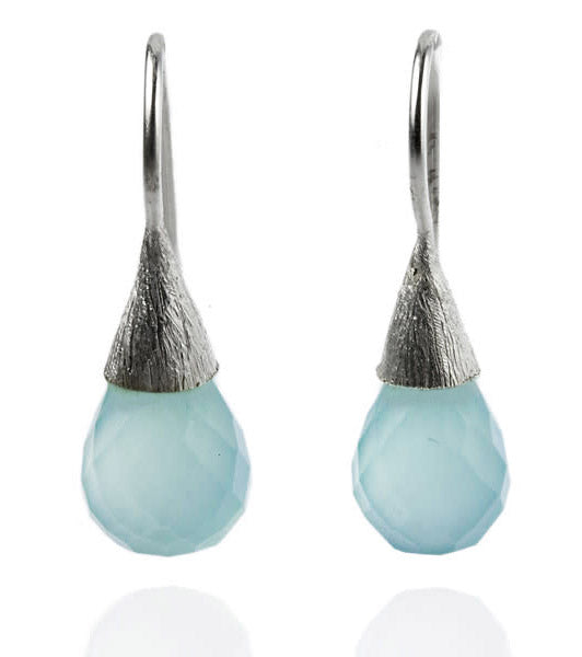 Small Quartz with Brushed Top Earrings Aqua Chalcedony