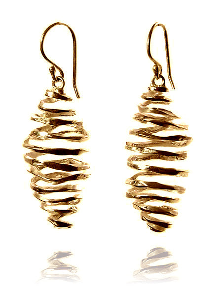 18k Gold Plated Brushed Mini Swirly with Ball Earrings