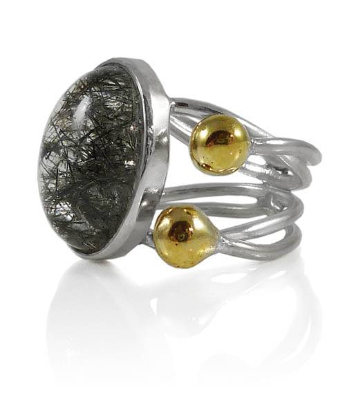 Conquistador Oval Stone Ring Black Rutile Quartz