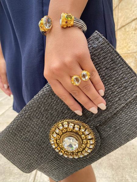 Indian Small Serpentine Open Stone Ring Peridot