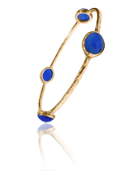 Gold Plated Four Oval Stone Jaipuri Bangle Blue Chalcedony