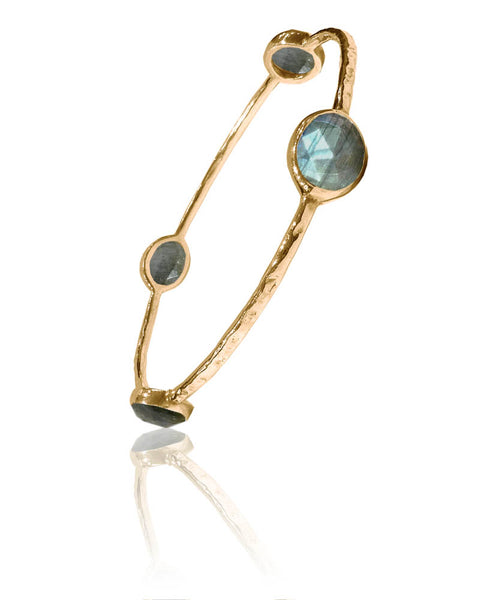 Gold Plated Four Oval Stone Jaipuri Bangle Labradorite