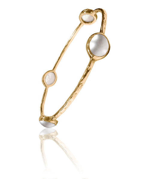 Gold Plated Four Oval Stone Jaipuri Bangle White Pearl