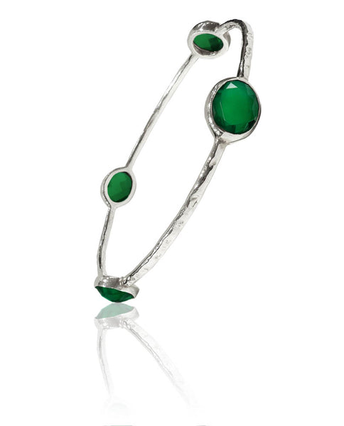 Four Oval Jaipuri Stone Bangle Green Onyx