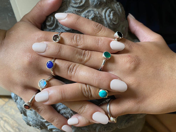 Stackable Jaipuri Circle Ring Black Rutile Quartz