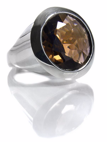 Large Faceted Circle Cocktail Ring Smokey Quartz