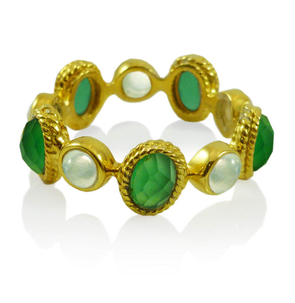 Milano Filo Stone Band Green Onyx and Aqua Chalcedony