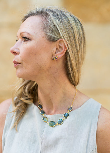 Peacock Climbing Earrings Aqua Chalcedony