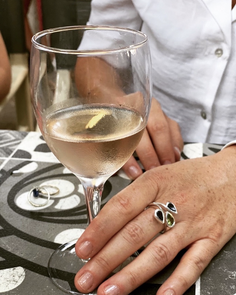 Three Stone Leaf Wrap Ring Peridot and Iolite