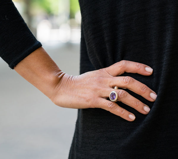 Oval Maidan Ring Aqua Chalcedony