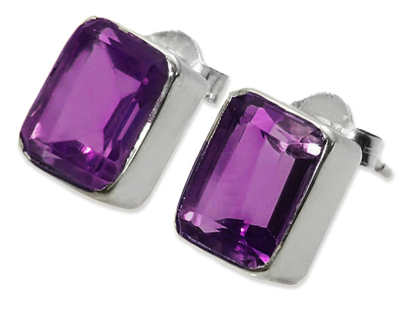 Small Square Gemstone Studs Amethyst