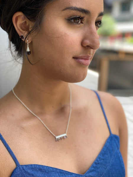 Small Quartz with Brushed Top Earrings Citrine