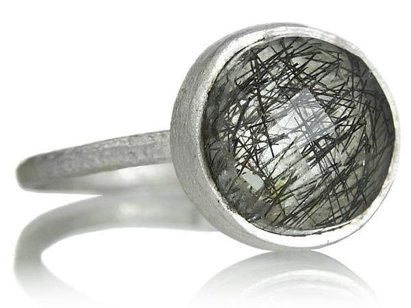 Capri Medium Stackable Circle Ring Black Rutile Quartz