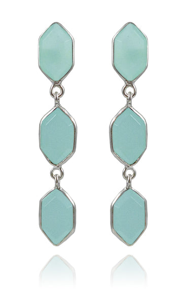 Three Glacier Drop Studs Aqua Chalcedony