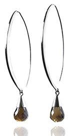 Long Curved Gemstone Drop Earrings Smokey Quartz