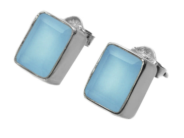 Small Square Gemstone Studs Blue Chalcedony