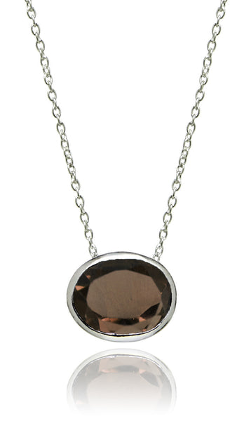 Floating Oval Pietra Necklace Smokey Quartz
