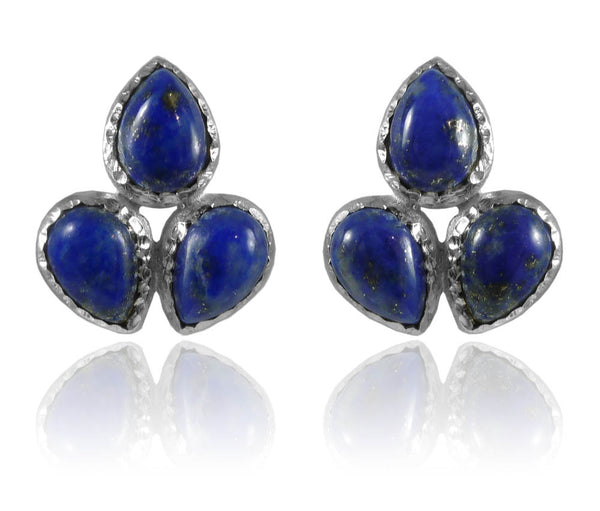 Three Stone Leaf Studs Lapis Lazuli