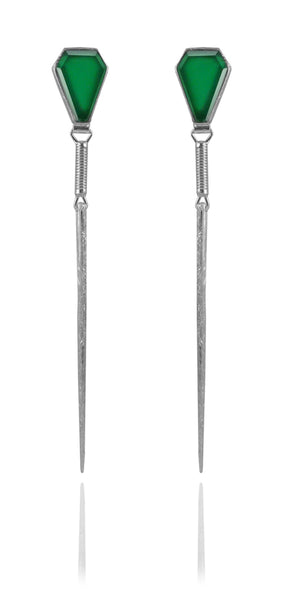 German Building Stick Earrings Green Onyx