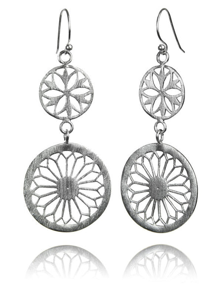 Brushed Large Two Drop Arabesque Cut Out Earrings