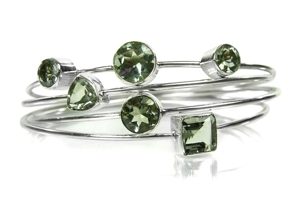 Four Stacked Jaipuri Stone Bangles Green Amethyst