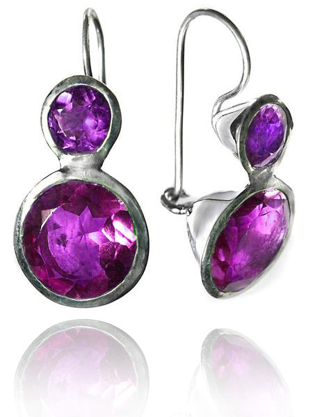 Large Jaipuri Two Stone Drop Earrings Amethyst