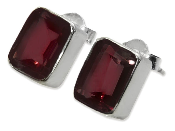 Small Square Gemstone Studs Garnet