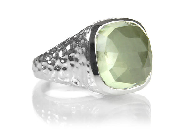 Gaudi Pointalism Square Cocktail Ring Green Amethyst