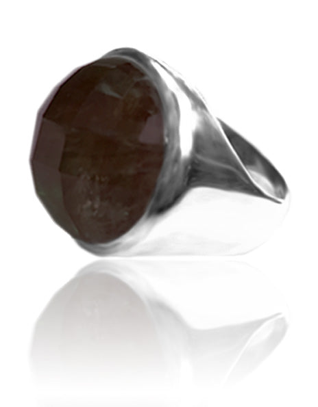 Medium Faceted Circle Cocktail Ring Smokey Quartz 8