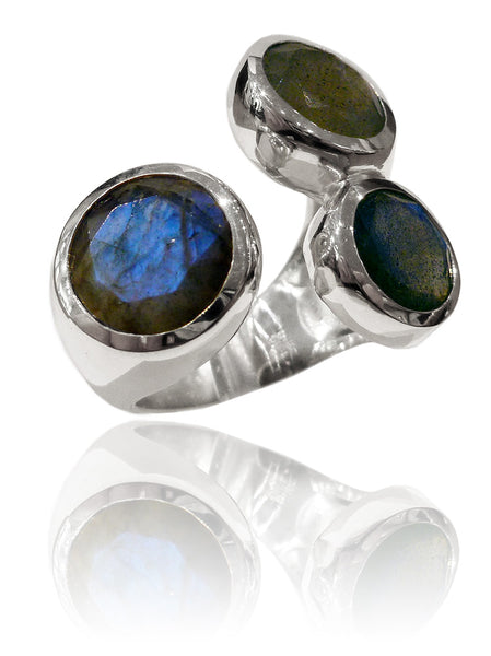 Three Stone Jaipuri Non-Connect Ring Labradorite